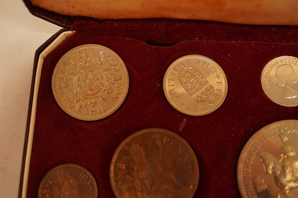 British coins, Elizabeth II, 1953 coronation proof coin set, UNC retaining much lustre, the fitted case with staining to the interior
